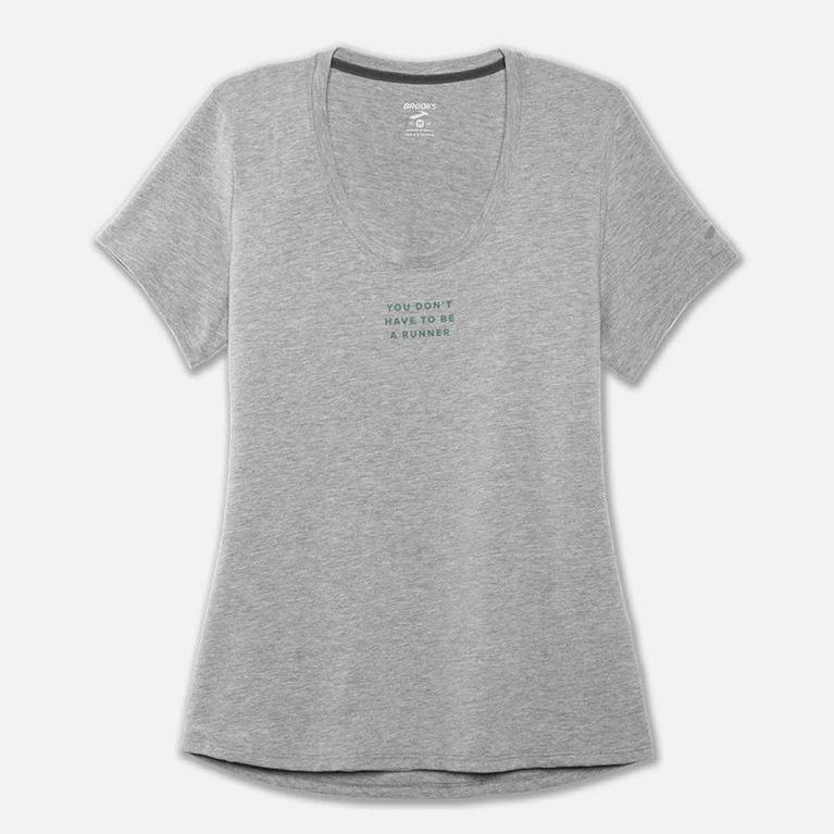 Brooks RUN HAPPY GRAPHIC Short Sleeve Running Shirt Womens Canada - Grey (ZMW629057)